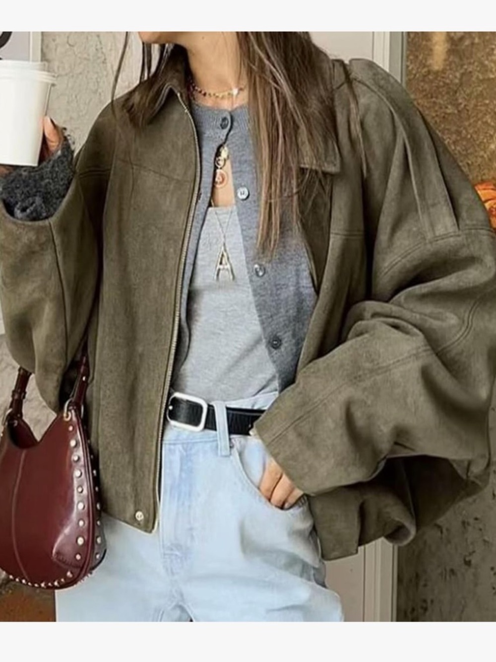 Womens Faux Suede Bomber Jacket Casual Lapel Pilot Cropped Coat Oversized Large